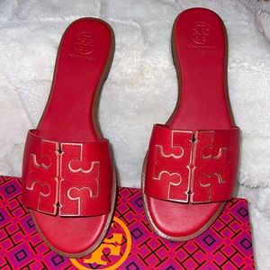 GREAT CONDITION TORY BURCH INES SLIDE RED/GOLD